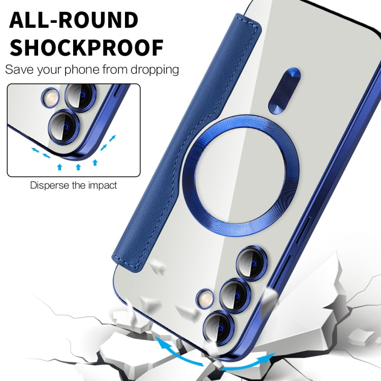 For Samsung Galaxy S23 FE 5G Shield MagSafe RFID Anti-theft Rhombus Leather Phone Case(Dark Blue)