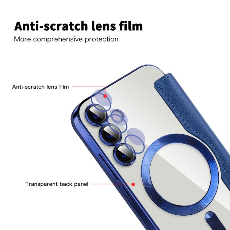 For Samsung Galaxy S23 FE 5G Shield MagSafe RFID Anti-theft Rhombus Leather Phone Case(Dark Blue)