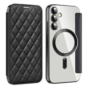 For Samsung Galaxy S23 FE 5G Shield Magsafe RFID Anti-theft Rhombus Leather Phone Case(Black)