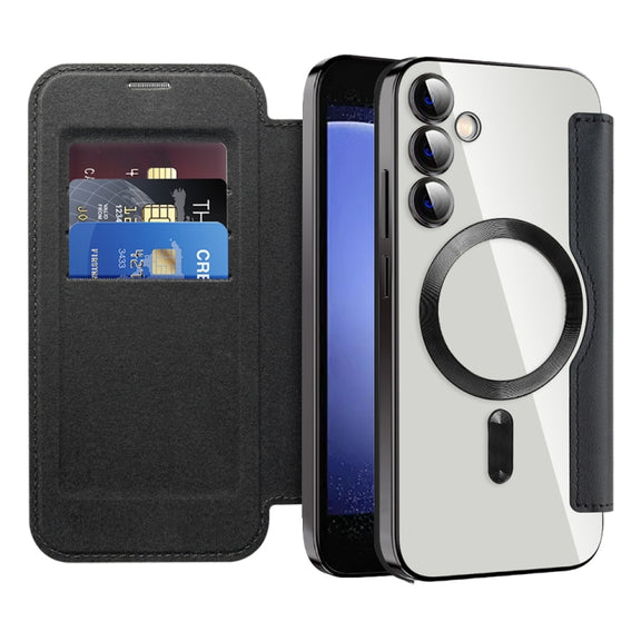 For Samsung Galaxy S23 FE 5G Shield Magsafe RFID Anti-theft Rhombus Leather Phone Case(Black)