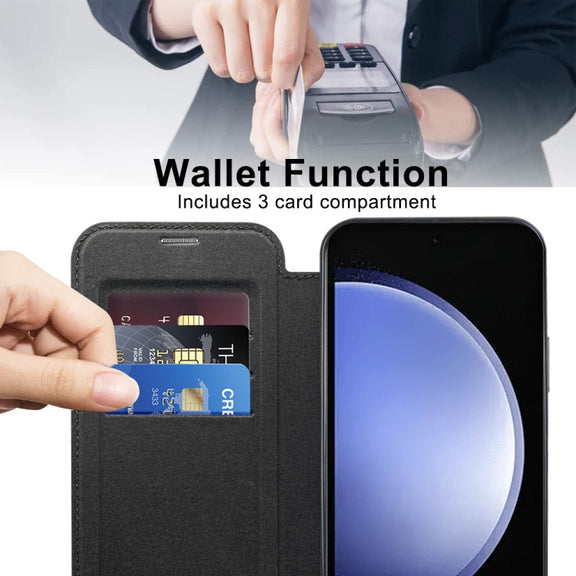 For Samsung Galaxy S23 FE 5G Shield Magsafe RFID Anti-theft Rhombus Leather Phone Case(Black)