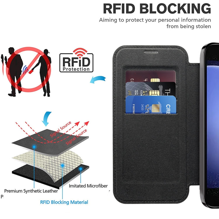 For Samsung Galaxy S23 FE 5G Shield Magsafe RFID Anti-theft Rhombus Leather Phone Case(Black)