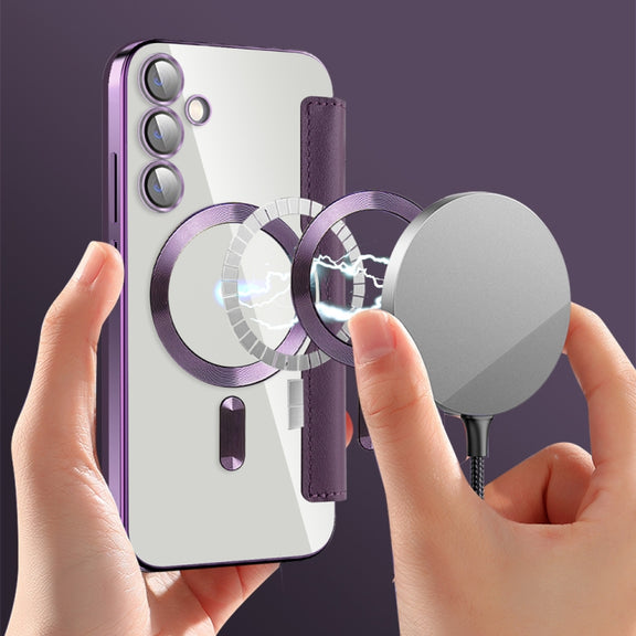 For Samsung Galaxy S23 FE 5G Shield Magsafe RFID Anti-theft Rhombus Leather Phone Case(Purple)