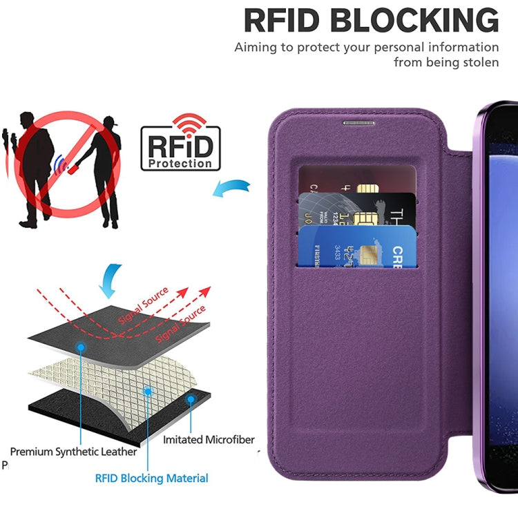 For Samsung Galaxy S23 FE 5G Shield Magsafe RFID Anti-theft Rhombus Leather Phone Case(Purple)