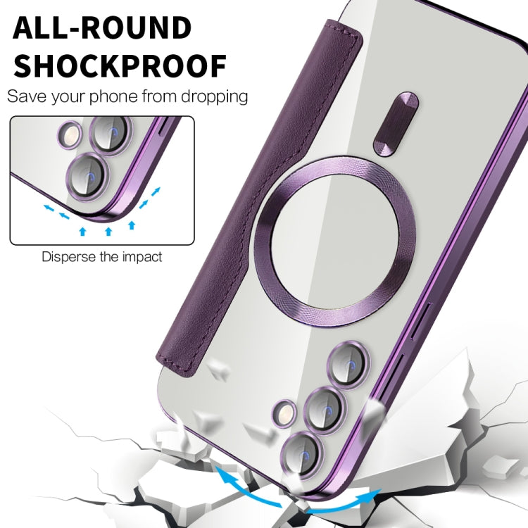 For Samsung Galaxy S23 FE 5G Shield Magsafe RFID Anti-theft Rhombus Leather Phone Case(Purple)