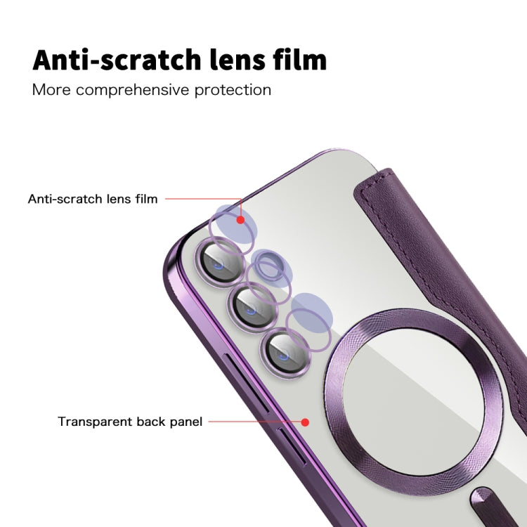 For Samsung Galaxy S23 FE 5G Shield Magsafe RFID Anti-theft Rhombus Leather Phone Case(Purple)