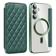 For Samsung Galaxy S23 FE 5G Shield MagSafe RFID Anti-theft Rhombus Leather Phone Case(Green)