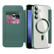 For Samsung Galaxy S23 FE 5G Shield MagSafe RFID Anti-theft Rhombus Leather Phone Case(Green)
