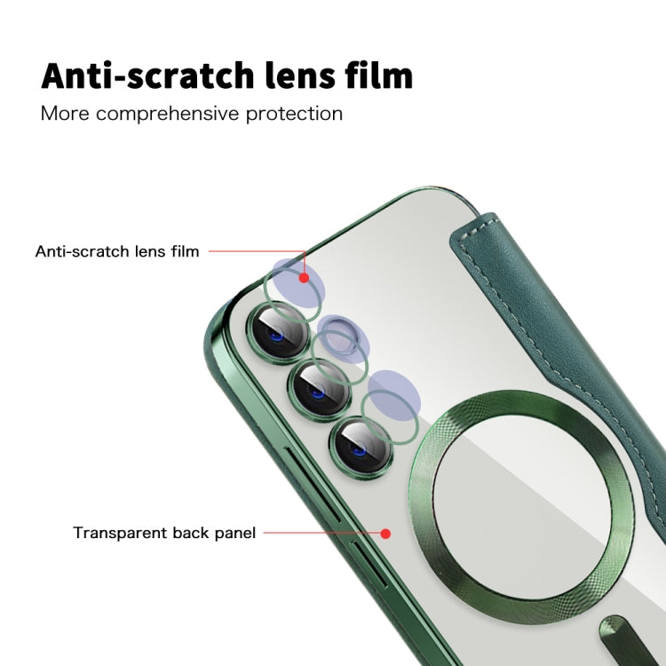 For Samsung Galaxy S23 FE 5G Shield MagSafe RFID Anti-theft Rhombus Leather Phone Case(Green)