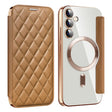 For Samsung Galaxy S23 FE 5G Shield Magsafe RFID Anti-theft Rhombus Leather Phone Case(Brown) - Galaxy S23 FE 5G Cases by PMC TechLife | Online Shopping South Africa | PMC TechLife