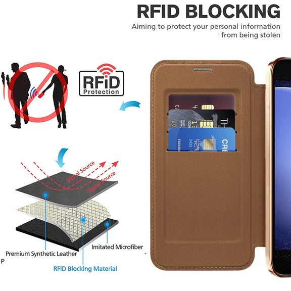 For Samsung Galaxy S23 FE 5G Shield Magsafe RFID Anti-theft Rhombus Leather Phone Case(Brown)