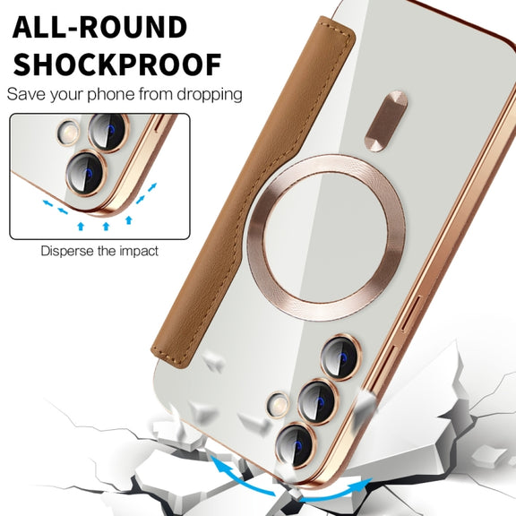 For Samsung Galaxy S23 FE 5G Shield Magsafe RFID Anti-theft Rhombus Leather Phone Case(Brown)