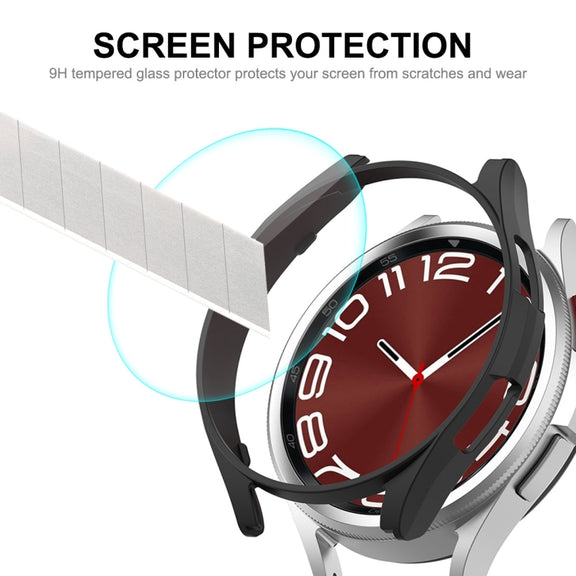 For Samsung Galaxy Watch6 Classic 43mm ENKAY Hat-Prince Electroplated Hard PC Case + 0.2mm 9H Glass Screen Protector(Black)