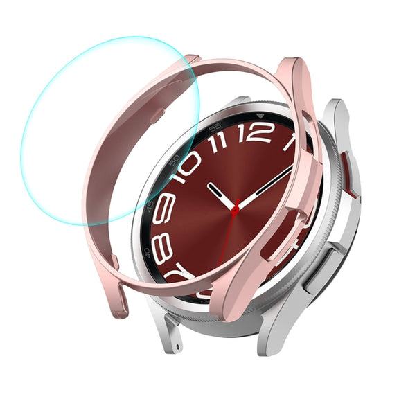 For Samsung Galaxy Watch6 Classic 43mm ENKAY Hat-Prince Electroplated Hard PC Case + 0.2mm 9H Glass Screen Protector(Rose Gold)