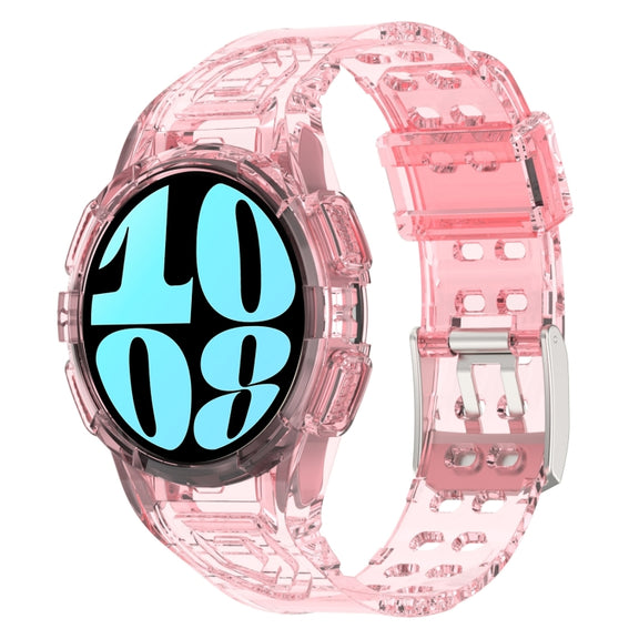 For Samsung Galaxy Watch6 44mm TPU Integrated Silicone Watch Band(Transparent Pink)