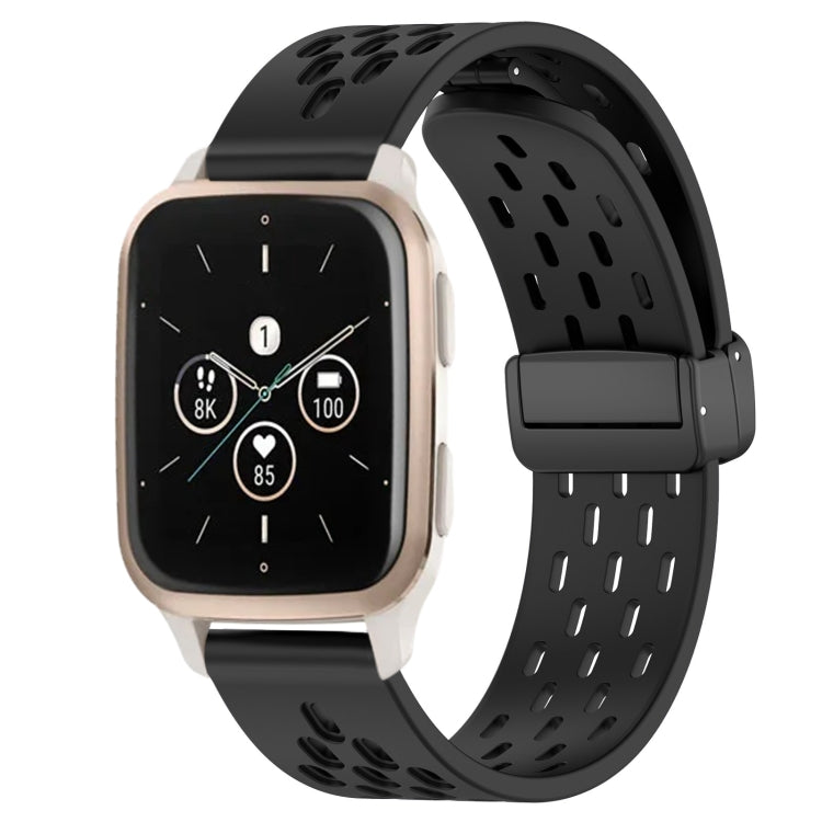 Compatible with Garmin Compatible witherunner Sq2 Music 20mm Folding Magnetic Clasp Silicone Watch Band(Black)
