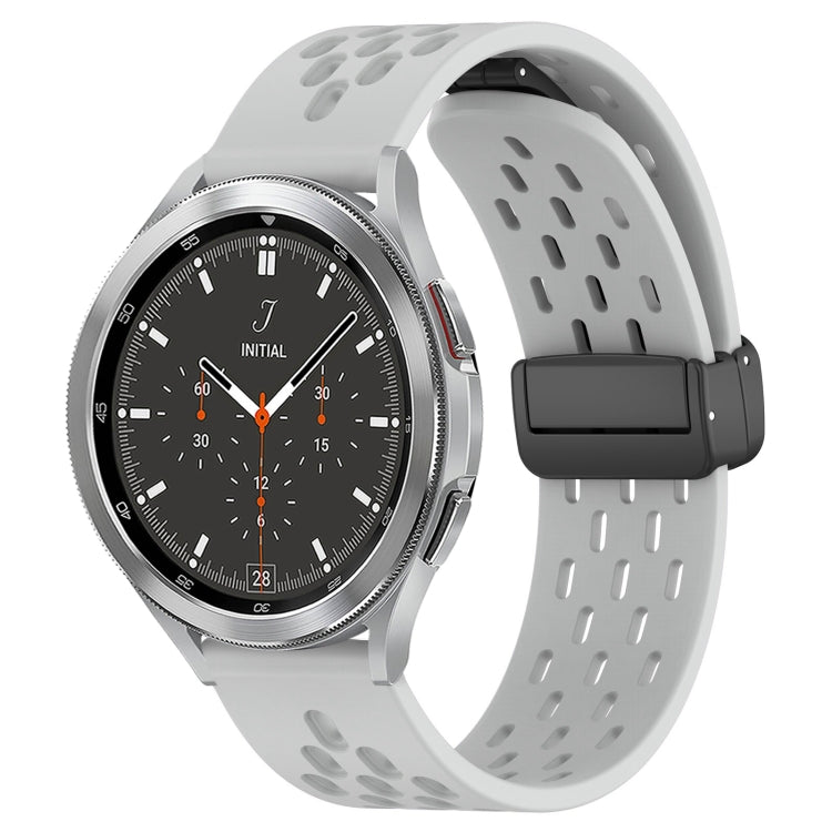 For Samsung  Galaxy Watch 4 Classic 46mm 20mm Folding Magnetic Clasp Silicone Watch Band(Light Grey)