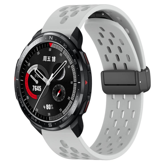 For Honor Watch GS Pro 22mm Folding Magnetic Clasp Silicone Watch Band(Light Grey)