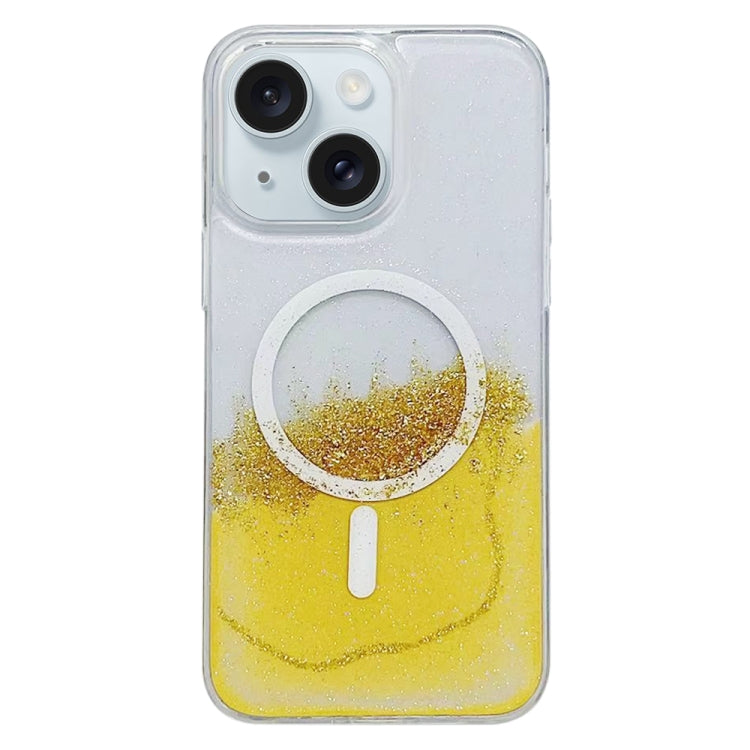 For iPhone 15 Gilding MagSafe Hybrid Clear TPU Phone Case(Yellow)