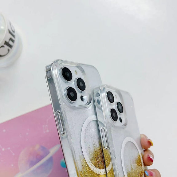 For iPhone 15 Gilding MagSafe Hybrid Clear TPU Phone Case(Yellow)