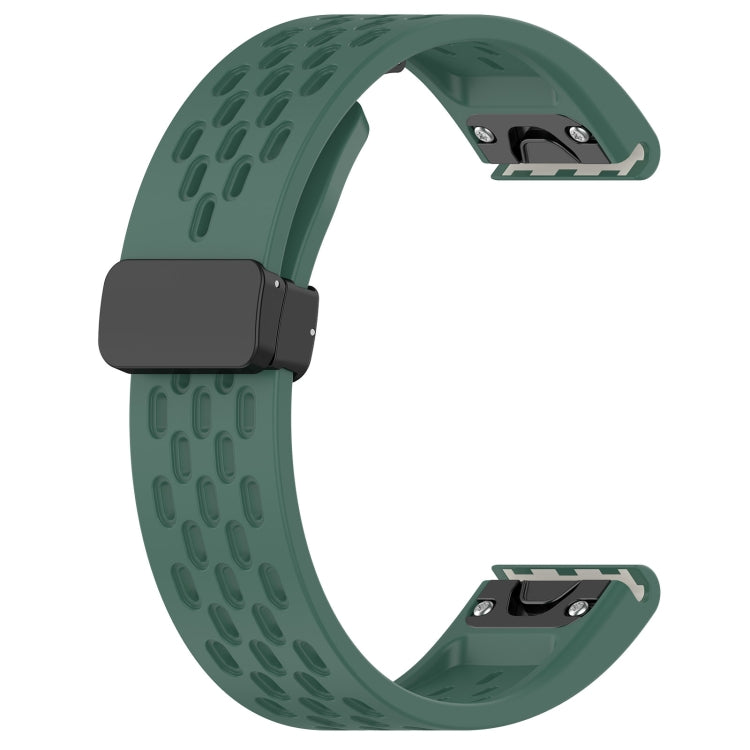 Compatible with Garmin Descent Mk3i 43mm 20mm Folding Buckle Hole Silicone Watch Band(Dark Green)