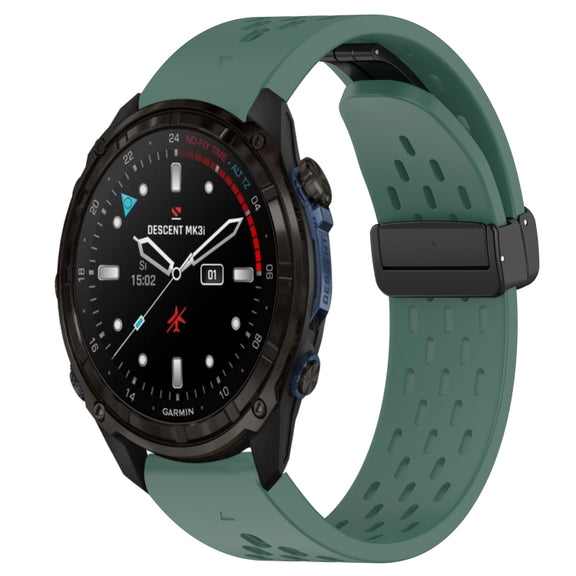 Compatible with Garmin Descent Mk3i 43mm 20mm Folding Buckle Hole Silicone Watch Band(Dark Green)
