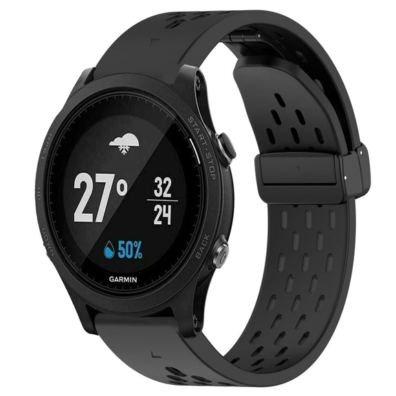 Compatible with Garmin Compatible witherunner 935 22mm Folding Buckle Hole Silicone Watch Band(Black)