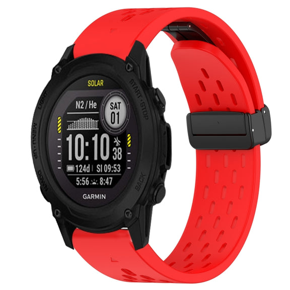 Compatible with Garmin Descent G1 Solar 22mm Folding Buckle Hole Silicone Watch Band(Red)