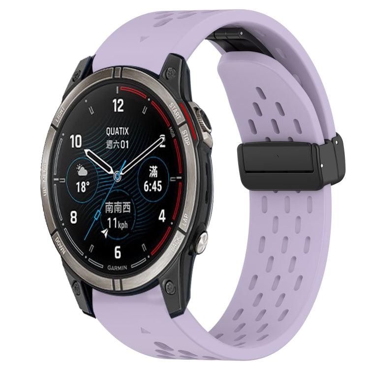 Compatible with Garmin Quatix 7 Pro 22mm Folding Buckle Hole Silicone Watch Band(Purple)