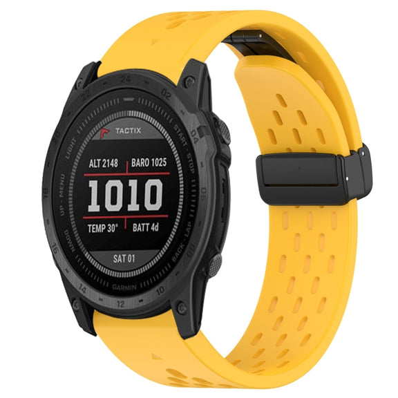 Compatible with Garmin Tactix 7 26mm Folding Buckle Hole Silicone Watch Band(Yellow)