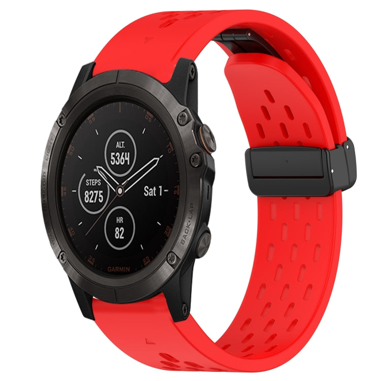 Compatible with Garmin Fenix 5X Plus 26mm Folding Buckle Hole Silicone Watch Band(Red)