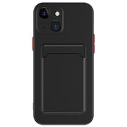 For iPhone 15 Skin Feel Card Contrast Color Button TPU Phone Case(Black)