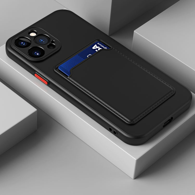 For iPhone 15 Skin Feel Card Contrast Color Button TPU Phone Case(Black)
