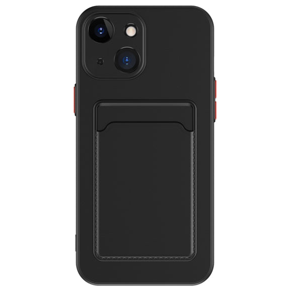 For iPhone 15 Skin Feel Card Contrast Color Button TPU Phone Case(Black)
