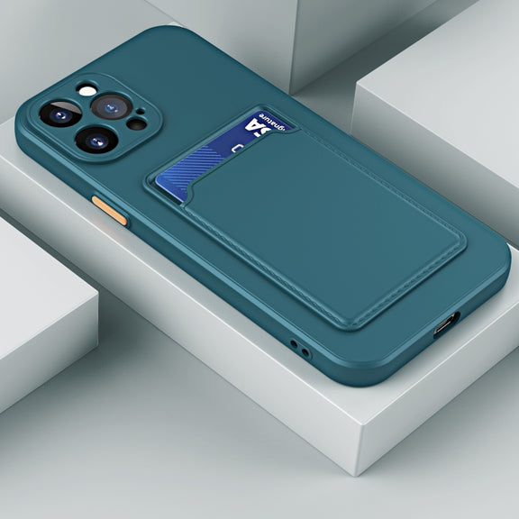 For iPhone 15 Skin Feel Card Contrast Color Button TPU Phone Case(Dark Green)