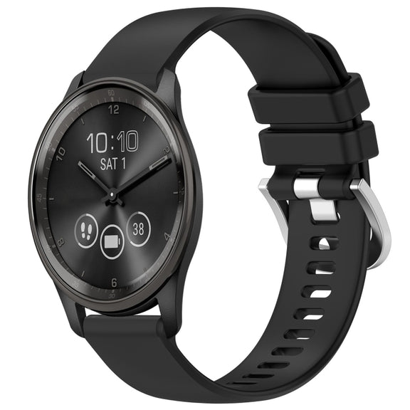 Compatible with Garmin VivoMove Trend Liquid Glossy Silver Buckle Silicone Watch Band(Black)