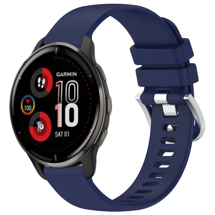 Compatible with Garmin Venu 2 Plus Liquid Glossy Silver Buckle Silicone Watch Band(Dark Blue)