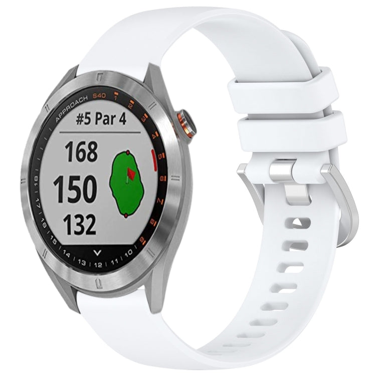 Compatible with Garmin Approach S40 Liquid Glossy Silver Buckle Silicone Watch Band(White)