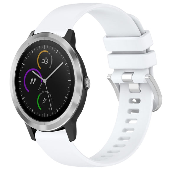 Compatible with Garmin Vivomove3 / Garminmove3 Liquid Glossy Silver Buckle Silicone Watch Band(White)