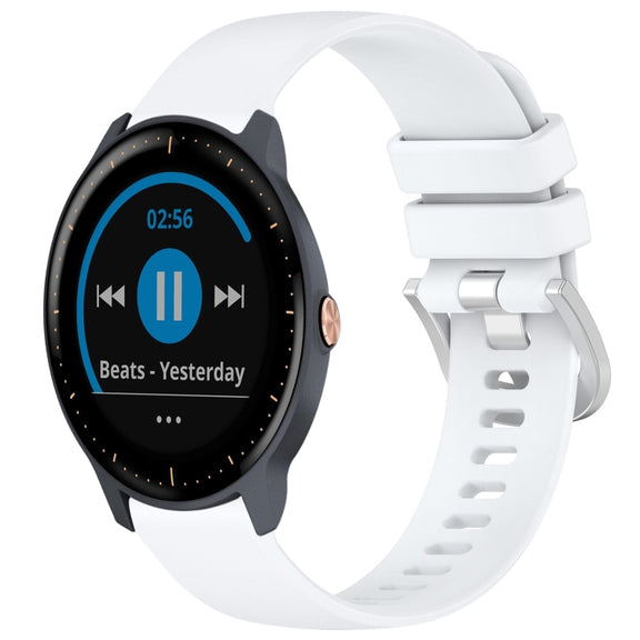 Compatible with Garmin Vivoactive3 / 3 Music Liquid Glossy Silver Buckle Silicone Watch Band(White)