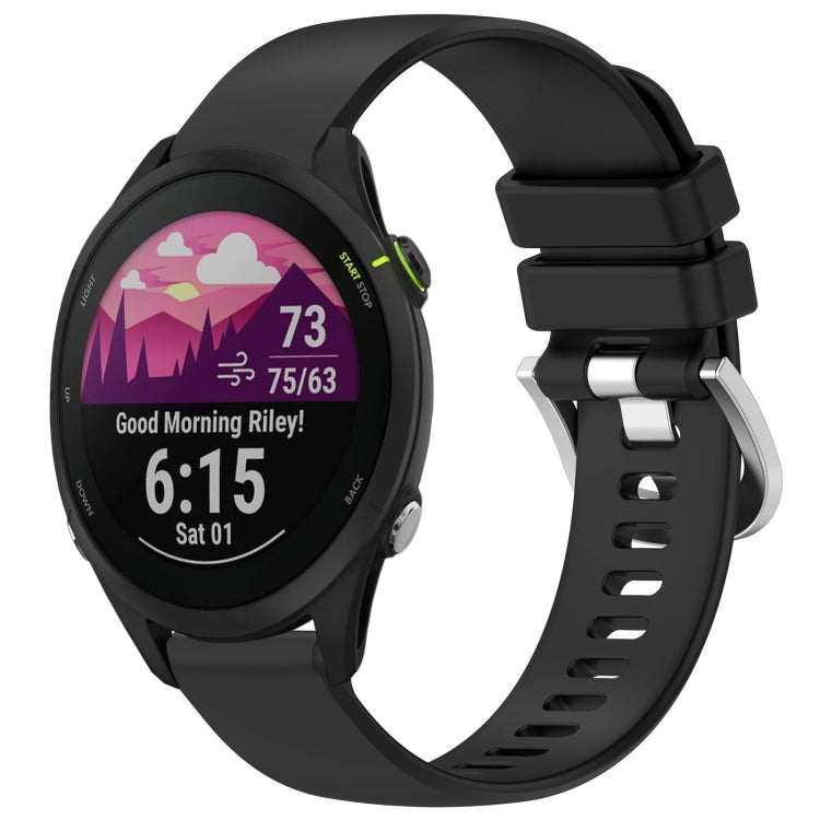 Compatible with Garmin Compatible witherunner 255S Music / 255S Liquid Glossy Silver Buckle Silicone Watch Band(Black)