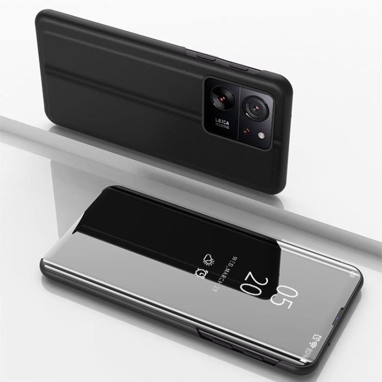 For Xiaomi 13T Pro Plated Mirror Horizontal Flip Leather Phone Case with Holder(Black)