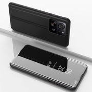 For Xiaomi 13T Pro Plated Mirror Horizontal Flip Leather Phone Case with Holder(Black)