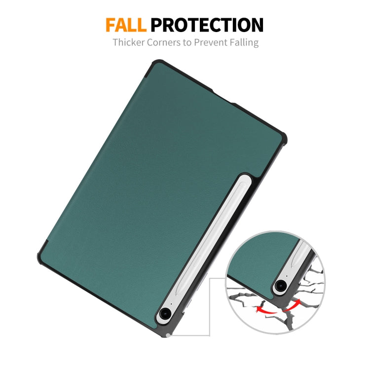 For Samsung Galaxy Tab S9 FE ENKAY Tri-fold Custer Texture Leather Smart Tablet Case(Dark Green)