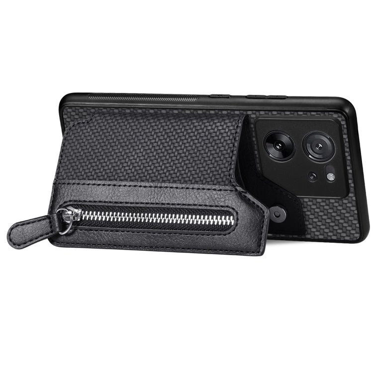 For Xiaomi 13T / 13T Pro Carbon Fiber Flip Zipper Wallet Phone Case(Black)