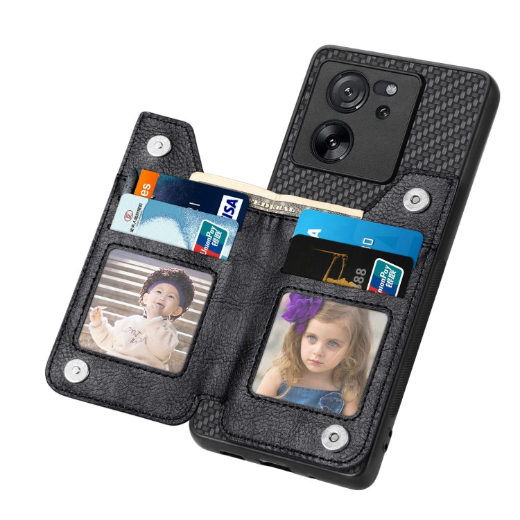 For Xiaomi 13T / 13T Pro Carbon Fiber Flip Zipper Wallet Phone Case(Black)