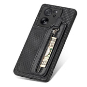 For Xiaomi 13T / 13T Pro Carbon Fiber Flip Zipper Wallet Phone Case(Black)