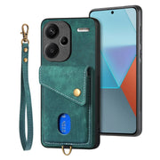 For Xiaomi Redmi Note 13 Pro+ Retro Card Wallet Fold Leather Phone Case with Strap(Green)