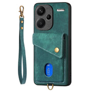 For Xiaomi Redmi Note 13 Pro+ Retro Card Wallet Fold Leather Phone Case with Strap(Green)