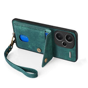 For Xiaomi Redmi Note 13 Pro+ Retro Card Wallet Fold Leather Phone Case with Strap(Green)